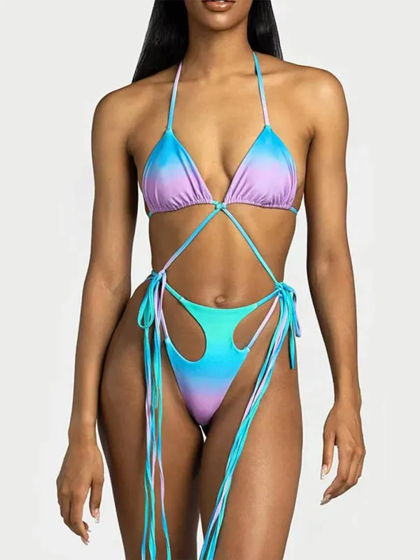 On-Piece Trikini Swimsuit with Wireless Triangle Bra