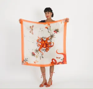 Orange Silk Scarf 'Oracle Silk' is Hand-painted, square Silk Scarf from the Evolution Collection by Alice Acreman silks