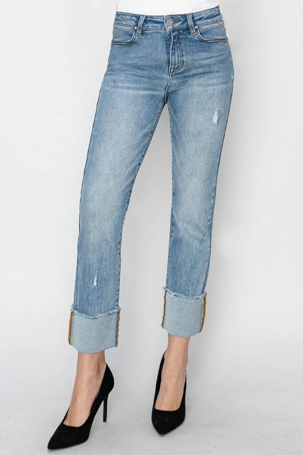 RISEN Full Size High Rise Cuffed Slim Straight Jeans