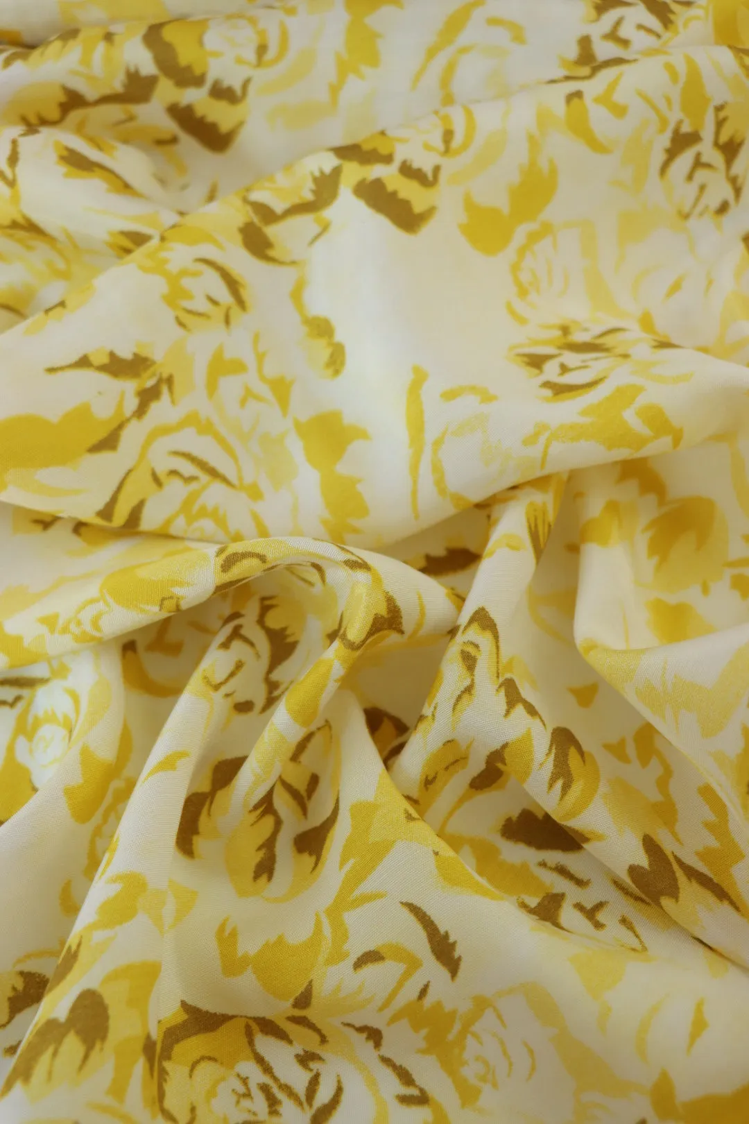 Shades of Gold Floral on Ivory Viscose Satin