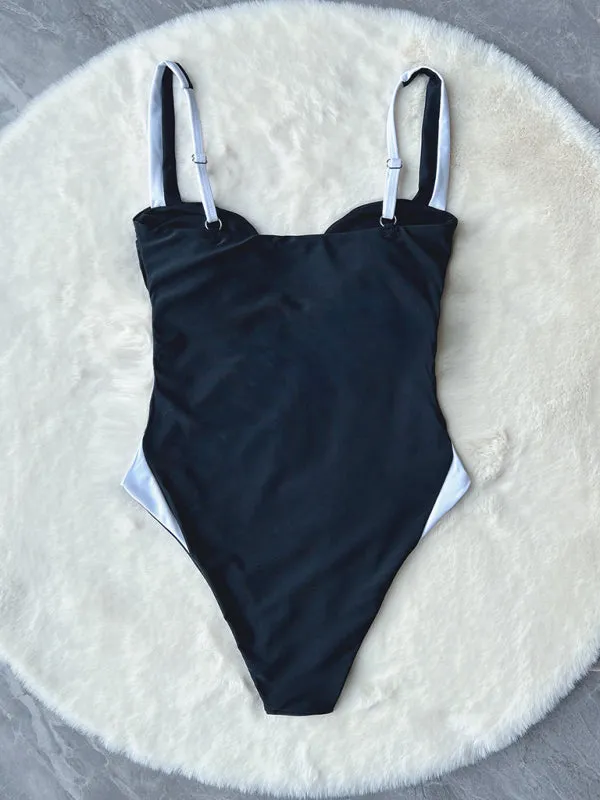 Sporty Monokini Swimwear with Contrast Trim - One-Piece Swimsuit