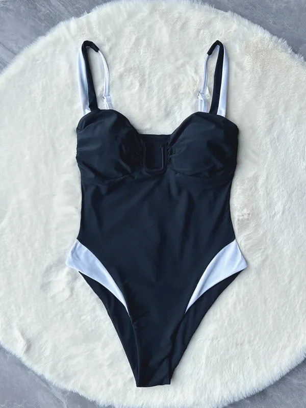 Sporty Monokini Swimwear with Contrast Trim - One-Piece Swimsuit