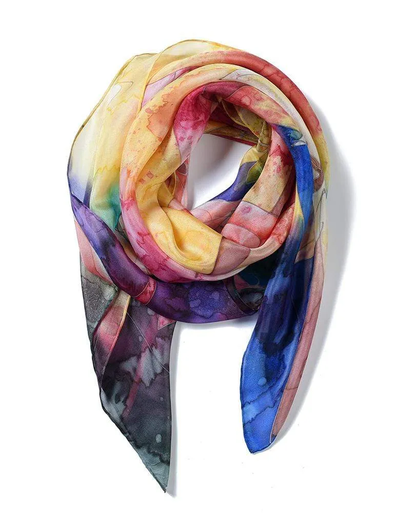 Square Hand Painted Silk Scarf - Daylilly