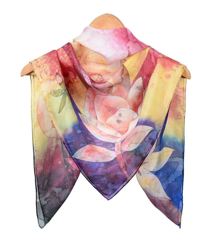 Square Hand Painted Silk Scarf - Daylilly