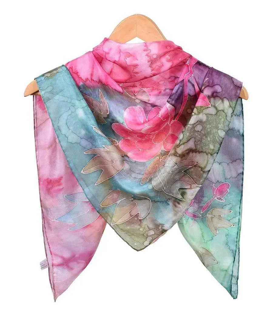 Square Hand Painted Silk Scarf - Spring Bouquet