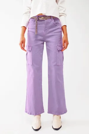 Straight Leg Cargo Jeans in Purple