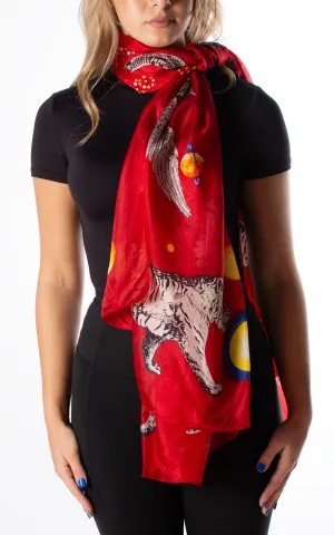 Tiger Eagle Snake Red Silk Scarf