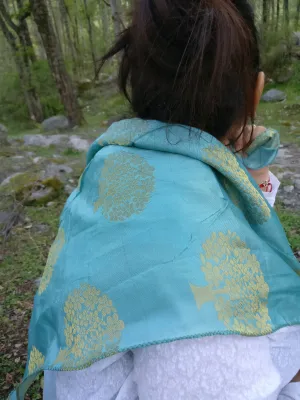 Turquoise Silk Scarf in Brocade