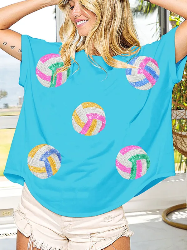 Vibrant Sports Event Sequin Volleyball Tee