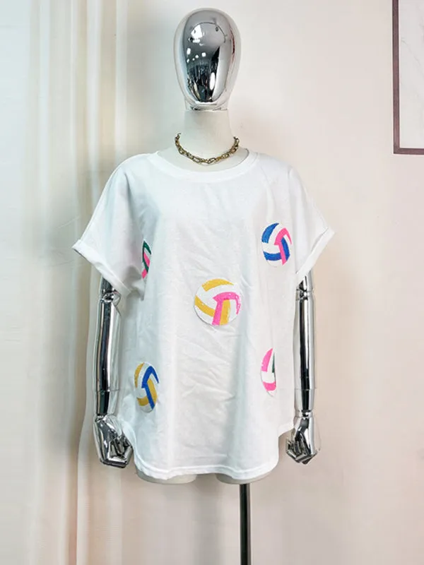 Vibrant Sports Event Sequin Volleyball Tee