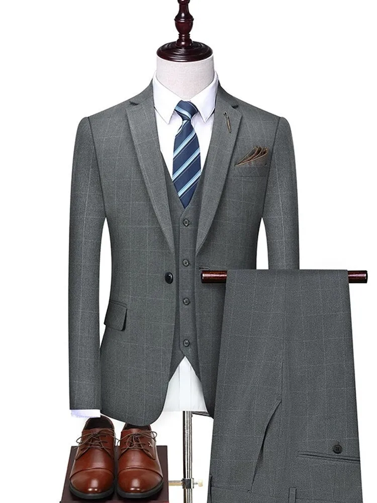 West Louis™ Classic Plaid High-end Business 3-Pieces Suit