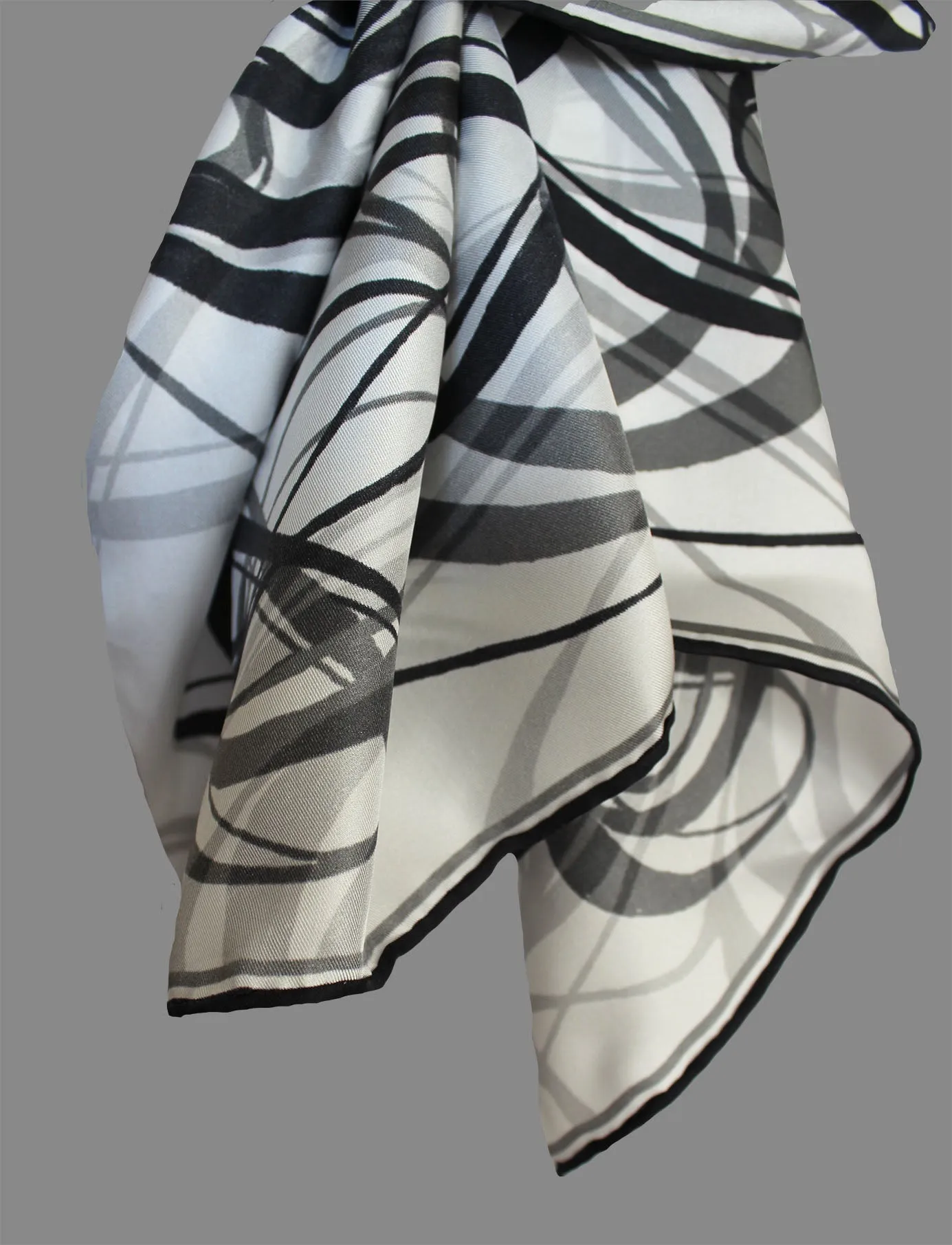 White & Black Smoke Signals. Long Silk Scarves