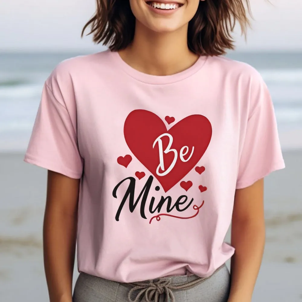 Women Valentine's Day Be Mine Love Heart Print Graphic T-shirt