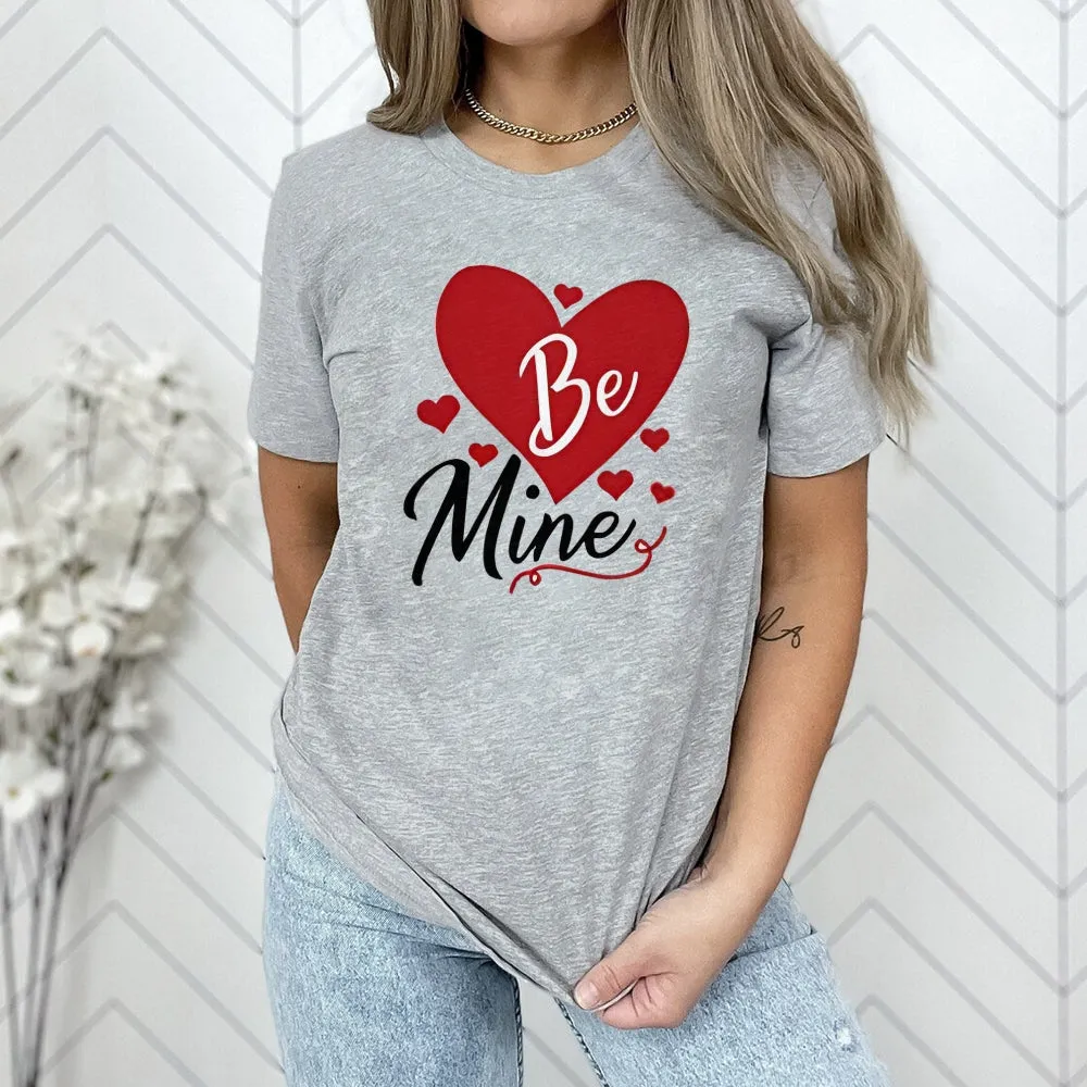 Women Valentine's Day Be Mine Love Heart Print Graphic T-shirt