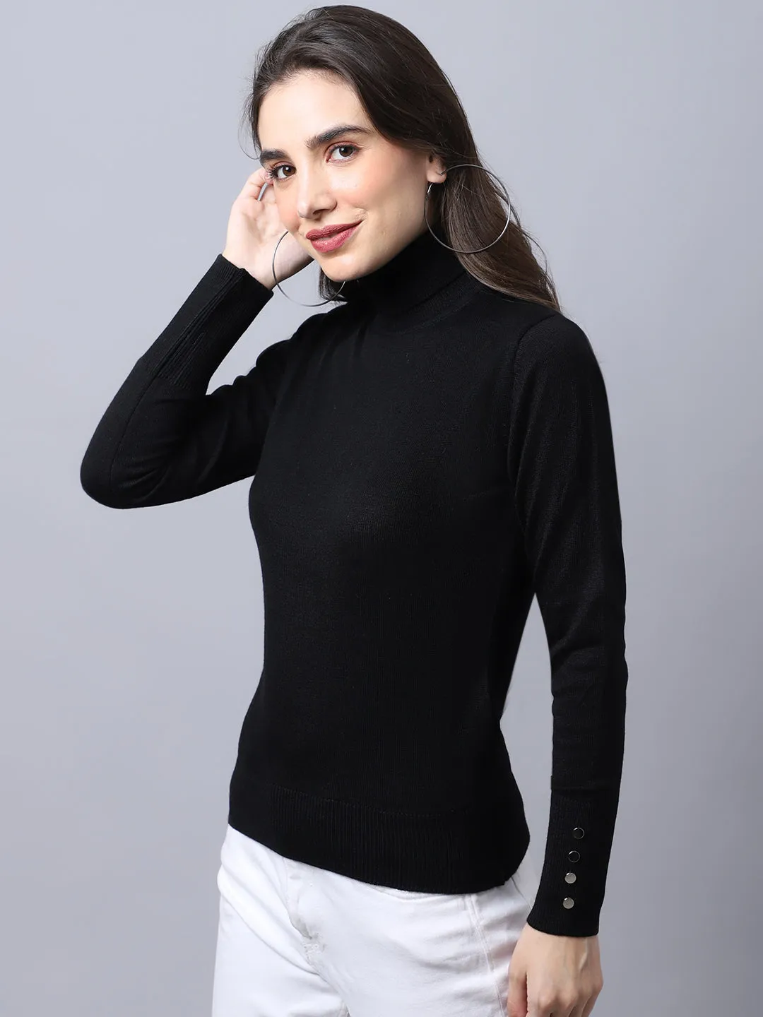 Women's Casual  Black Turtle neck Pullover Sweater