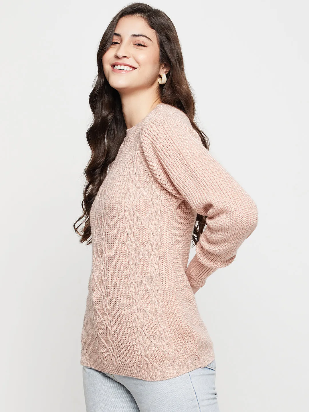 Women's Casual  Pink Round neck Pullover Sweater