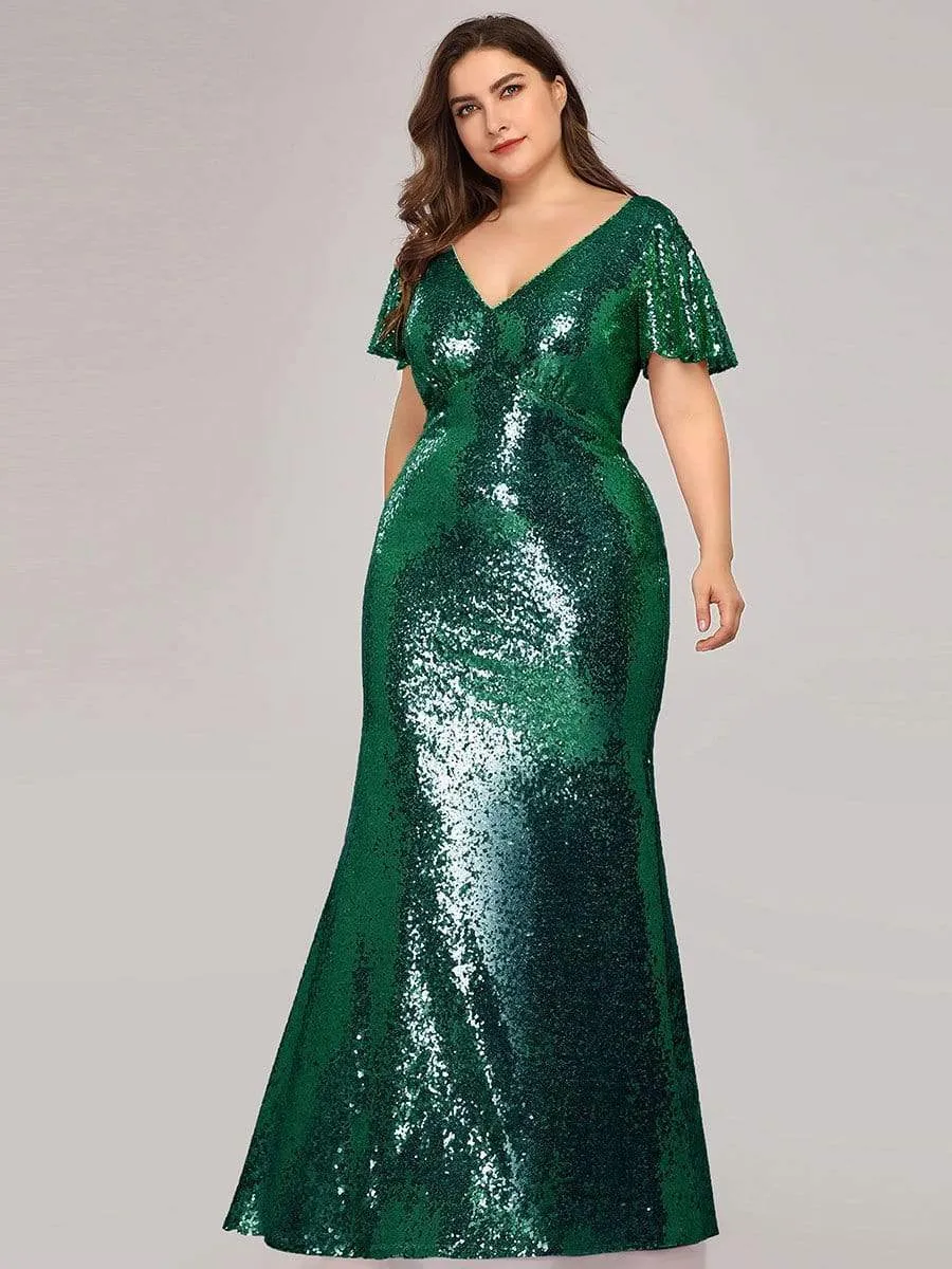 Women's Elegant Maxi Long Plus Size Formal Gowns with Cap Sleeve