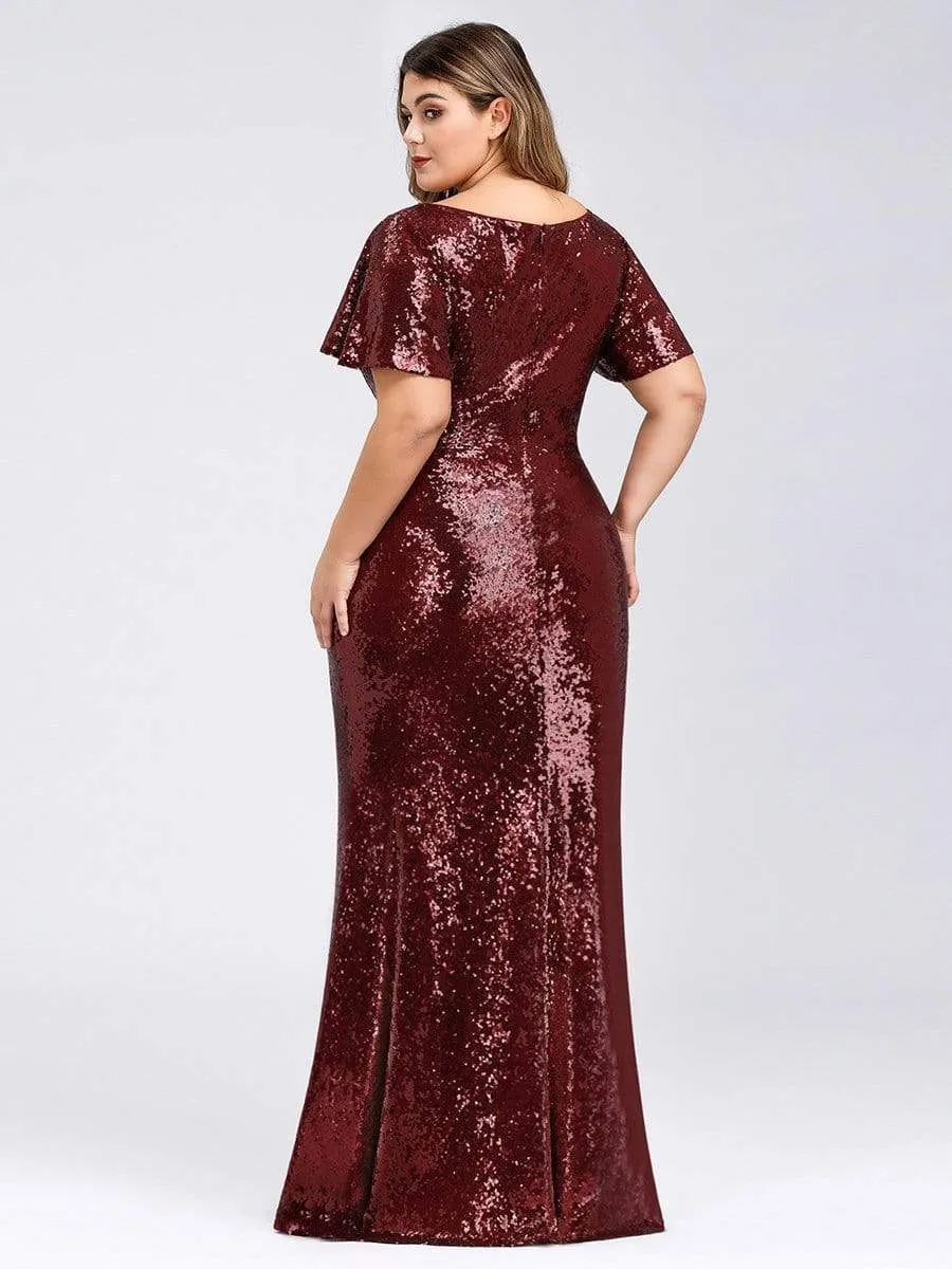 Women's Elegant Maxi Long Plus Size Formal Gowns with Cap Sleeve