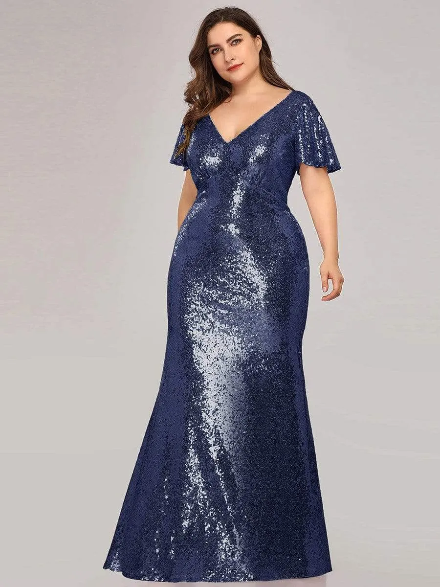 Women's Elegant Maxi Long Plus Size Formal Gowns with Cap Sleeve