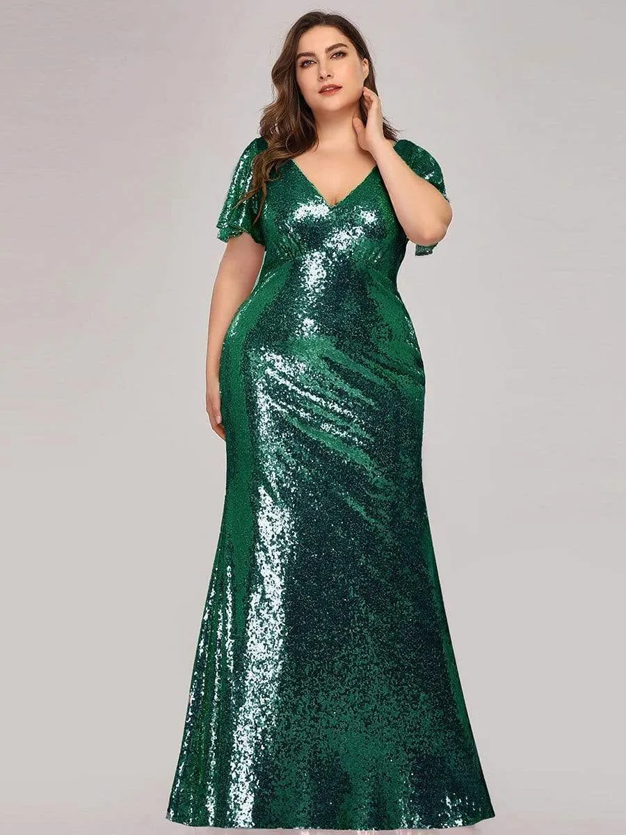 Women's Elegant Maxi Long Plus Size Formal Gowns with Cap Sleeve