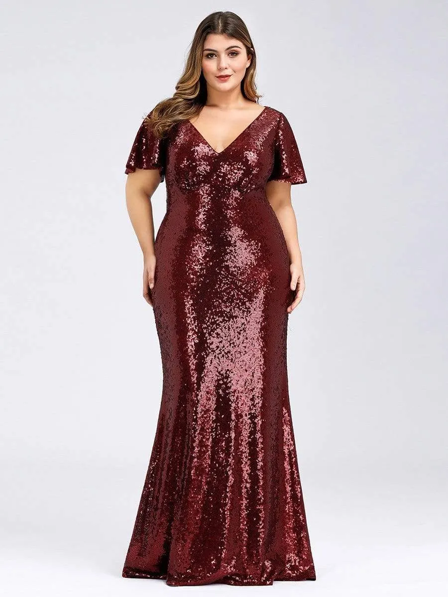 Women's Elegant Maxi Long Plus Size Formal Gowns with Cap Sleeve