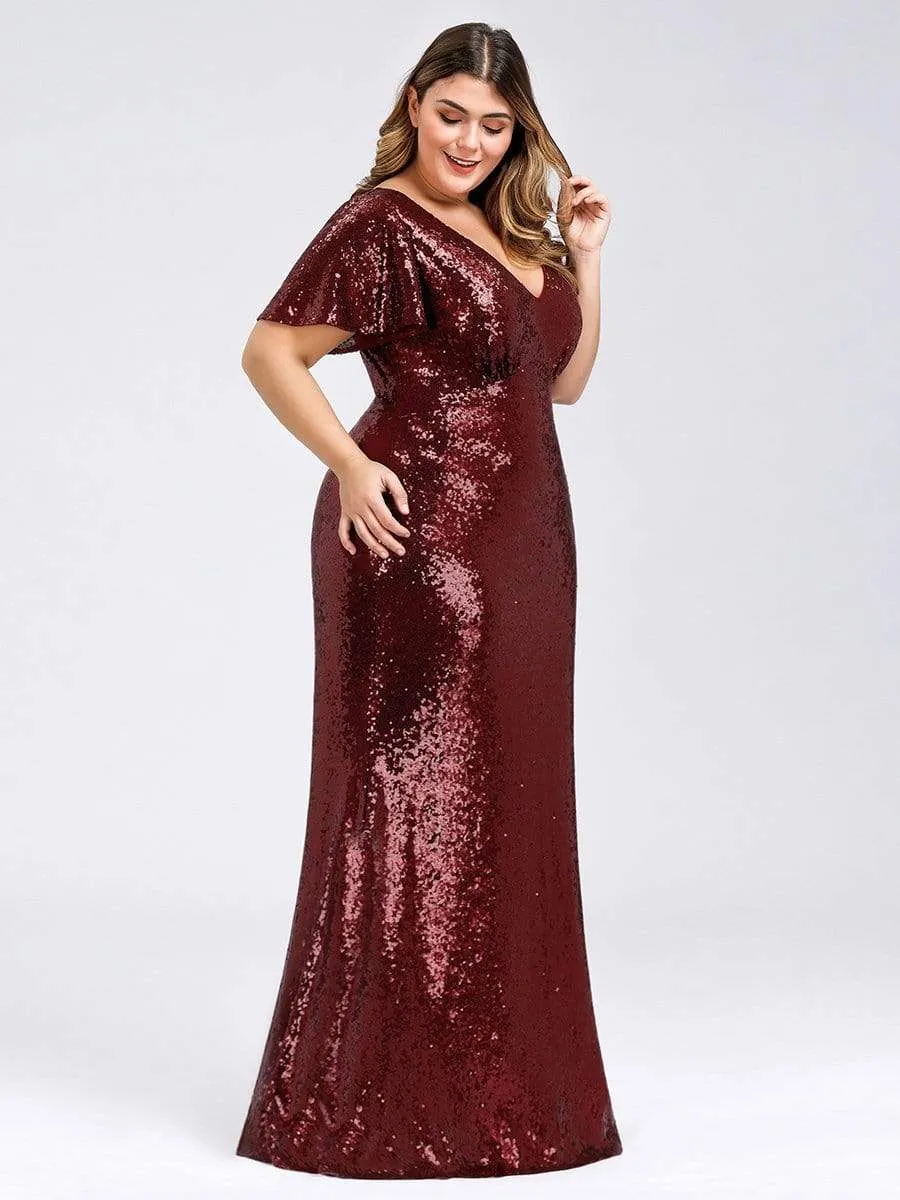 Women's Elegant Maxi Long Plus Size Formal Gowns with Cap Sleeve