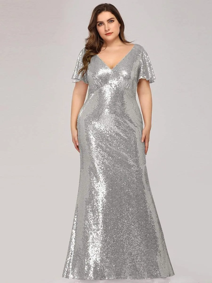 Women's Elegant Maxi Long Plus Size Formal Gowns with Cap Sleeve