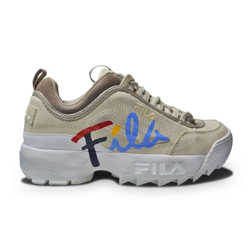 Womens Fila Disruptor II Script Distressed - 5FM00405-103 -  White