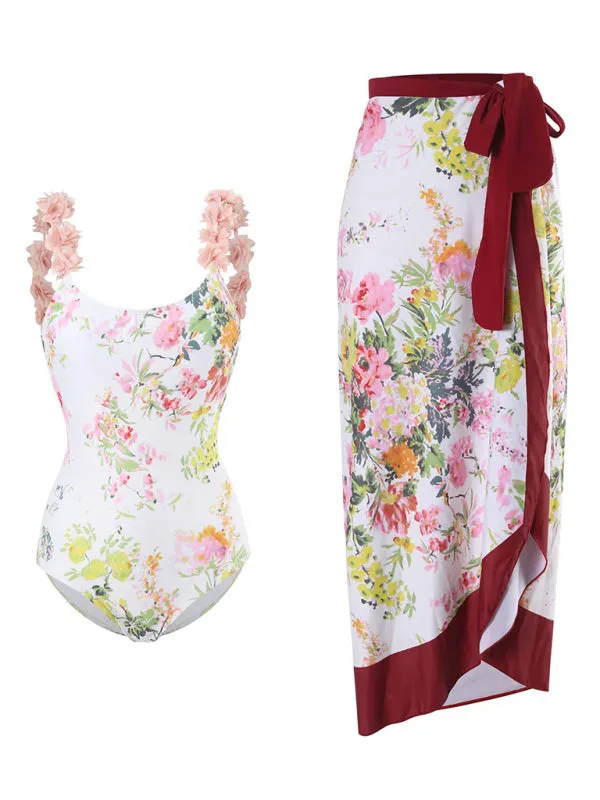 Wrap It Up Backless Floral One-Piece Swimwear with Skirt Cover Up