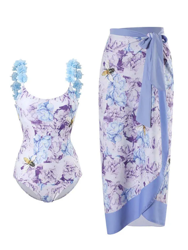 Wrap It Up Backless Floral One-Piece Swimwear with Skirt Cover Up